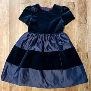 Vintage 80s Sylvia Whyte Navy Velvet Holiday Dress Girls 6X